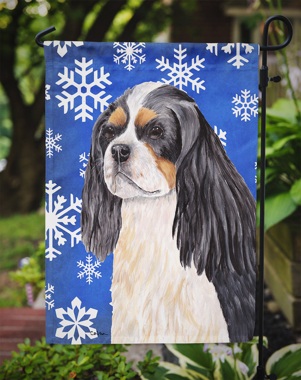 Cavalier Spaniel Winter Snowflakes Holiday Garden Flag Mailbox Decorative Yard Banner Outside Patio Artwork for Flower Beds, Garden Size, Multicolor