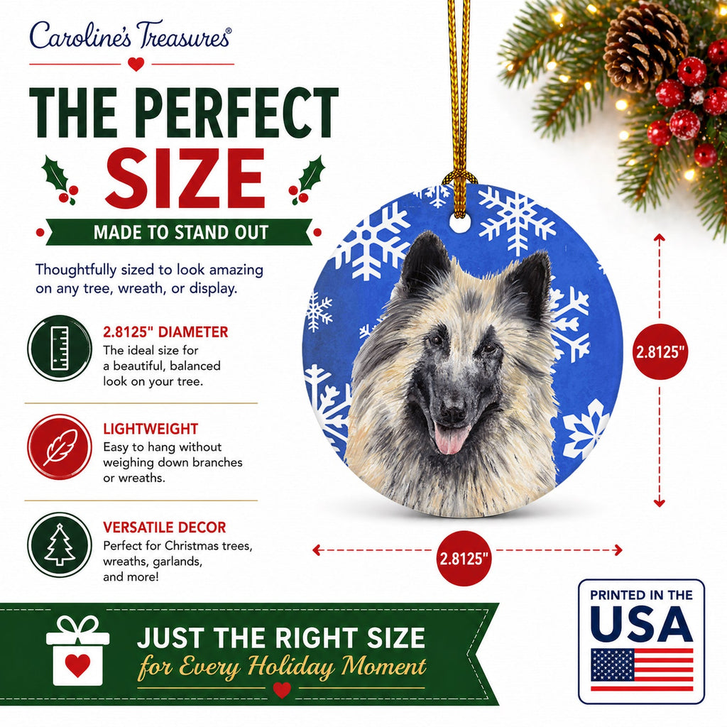 Belgian Tervuren Winter Snowflakes Holiday Ceramic Ornament Christmas Tree Hanging Decorations for Home Christmas Holiday, Party, Gift, 3 in, Multicolor