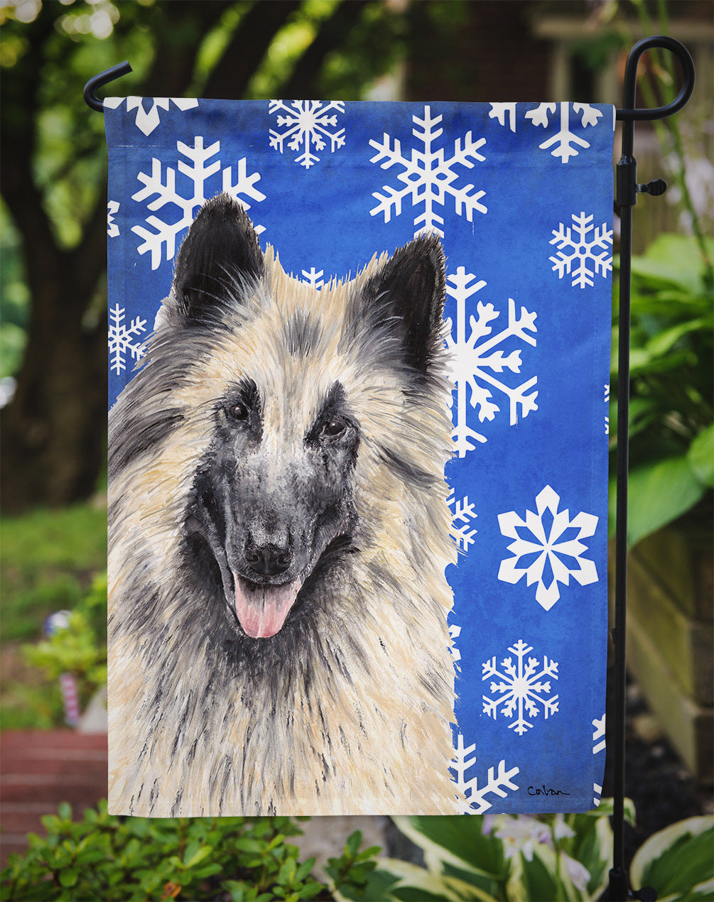 Belgian Tervuren Winter Snowflakes Holiday Garden Flag Mailbox Decorative Yard Banner Outside Patio Artwork for Flower Beds, Garden Size, Multicolor