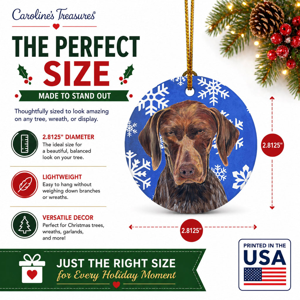 German Shorthaired Pointer Winter Snowflakes Holiday Ceramic Ornament Christmas Tree Hanging Decorations for Home Christmas Holiday, Party, Gift, 3 in, Multicolor
