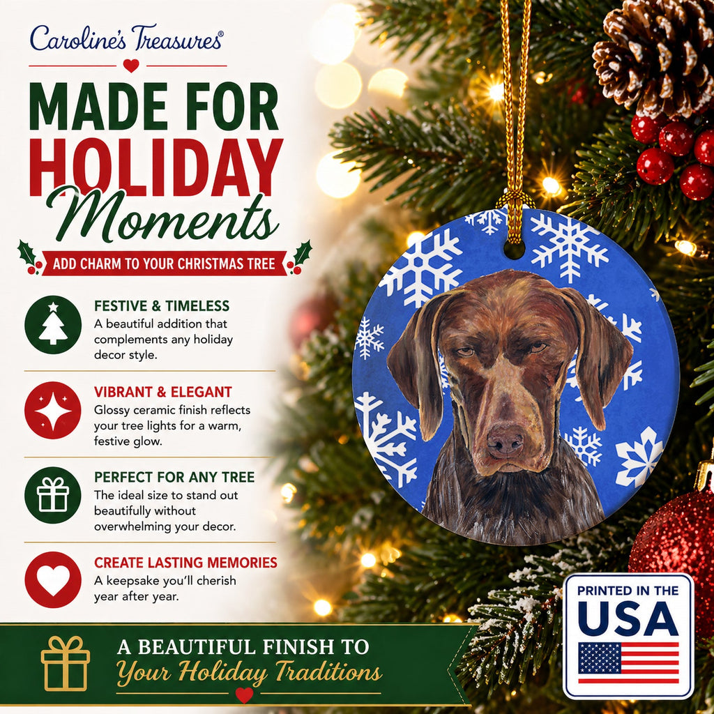 German Shorthaired Pointer Winter Snowflakes Holiday Ceramic Ornament Christmas Tree Hanging Decorations for Home Christmas Holiday, Party, Gift, 3 in, Multicolor