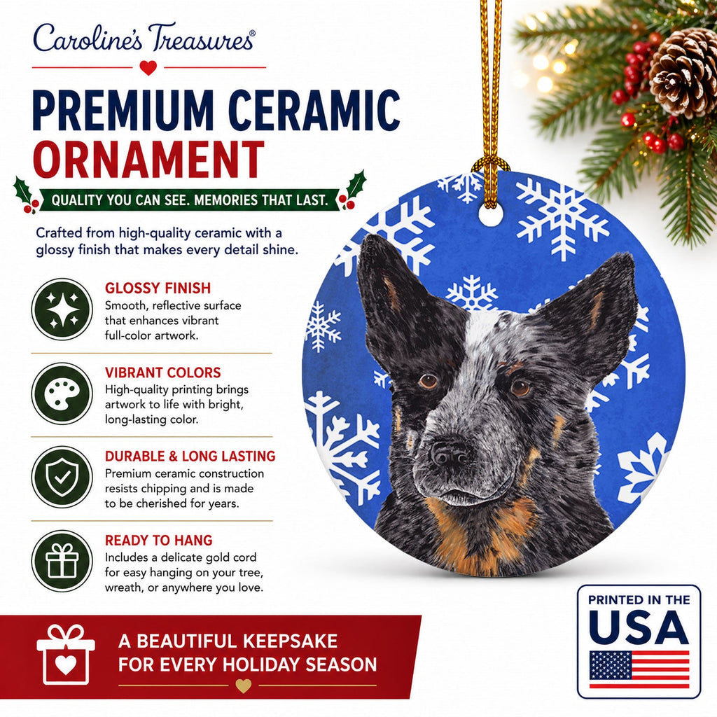 Australian Cattle Dog Winter Snowflakes Holiday Ceramic Ornament Christmas Tree Hanging Decorations for Home Christmas Holiday, Party, Gift, 3 in, Multicolor