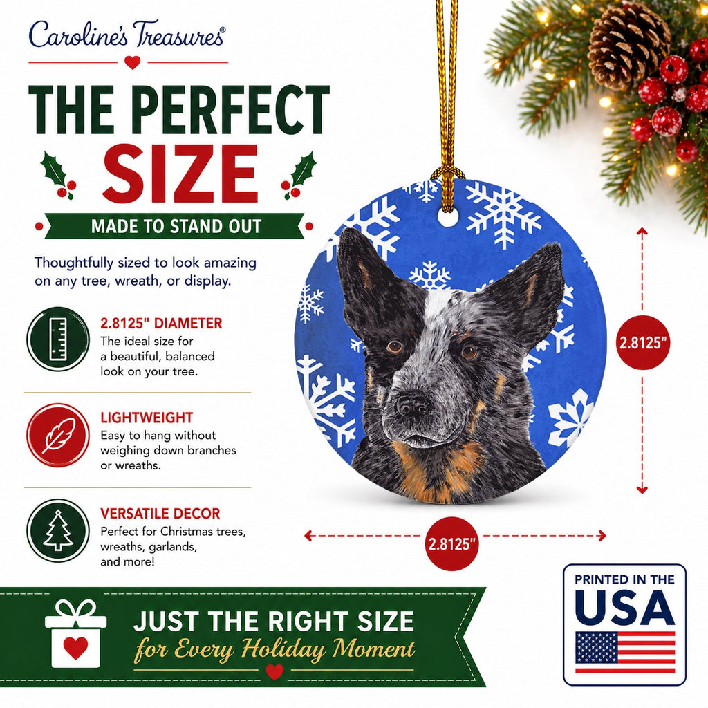 Australian Cattle Dog Winter Snowflakes Holiday Ceramic Ornament Christmas Tree Hanging Decorations for Home Christmas Holiday, Party, Gift, 3 in, Multicolor