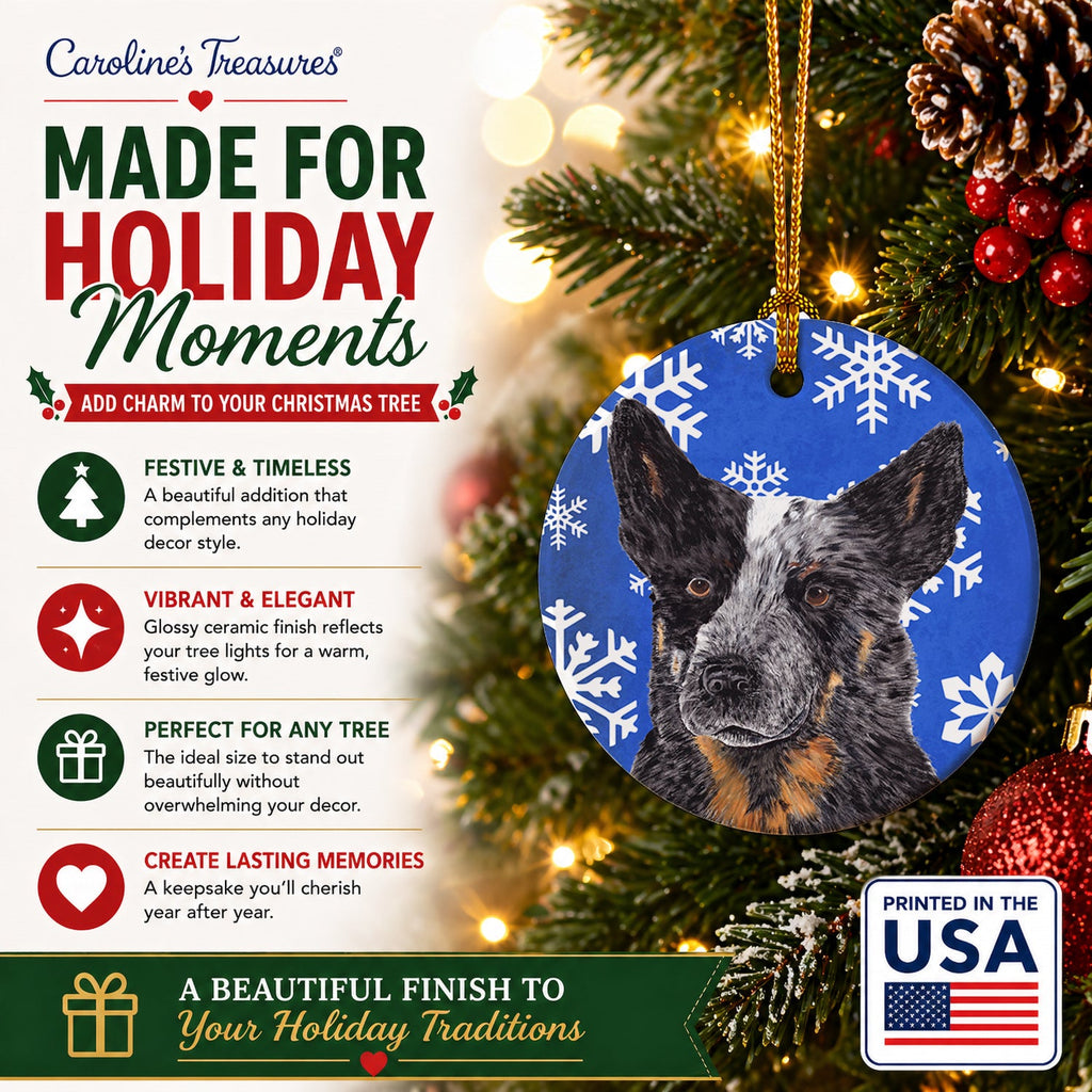 Australian Cattle Dog Winter Snowflakes Holiday Ceramic Ornament Christmas Tree Hanging Decorations for Home Christmas Holiday, Party, Gift, 3 in, Multicolor