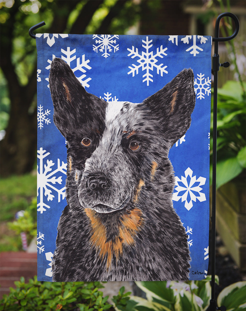 Australian Cattle Dog Winter Snowflakes Holiday Garden Flag Mailbox Decorative Yard Banner Outside Patio Artwork for Flower Beds, Garden Size, Multicolor