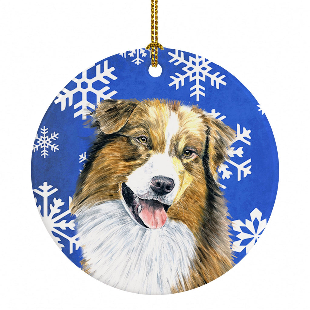 Australian Shepherd Winter Snowflakes Holiday Ceramic Ornament Christmas Tree Hanging Decorations for Home Christmas Holiday, Party, Gift, 3 in, Multicolor