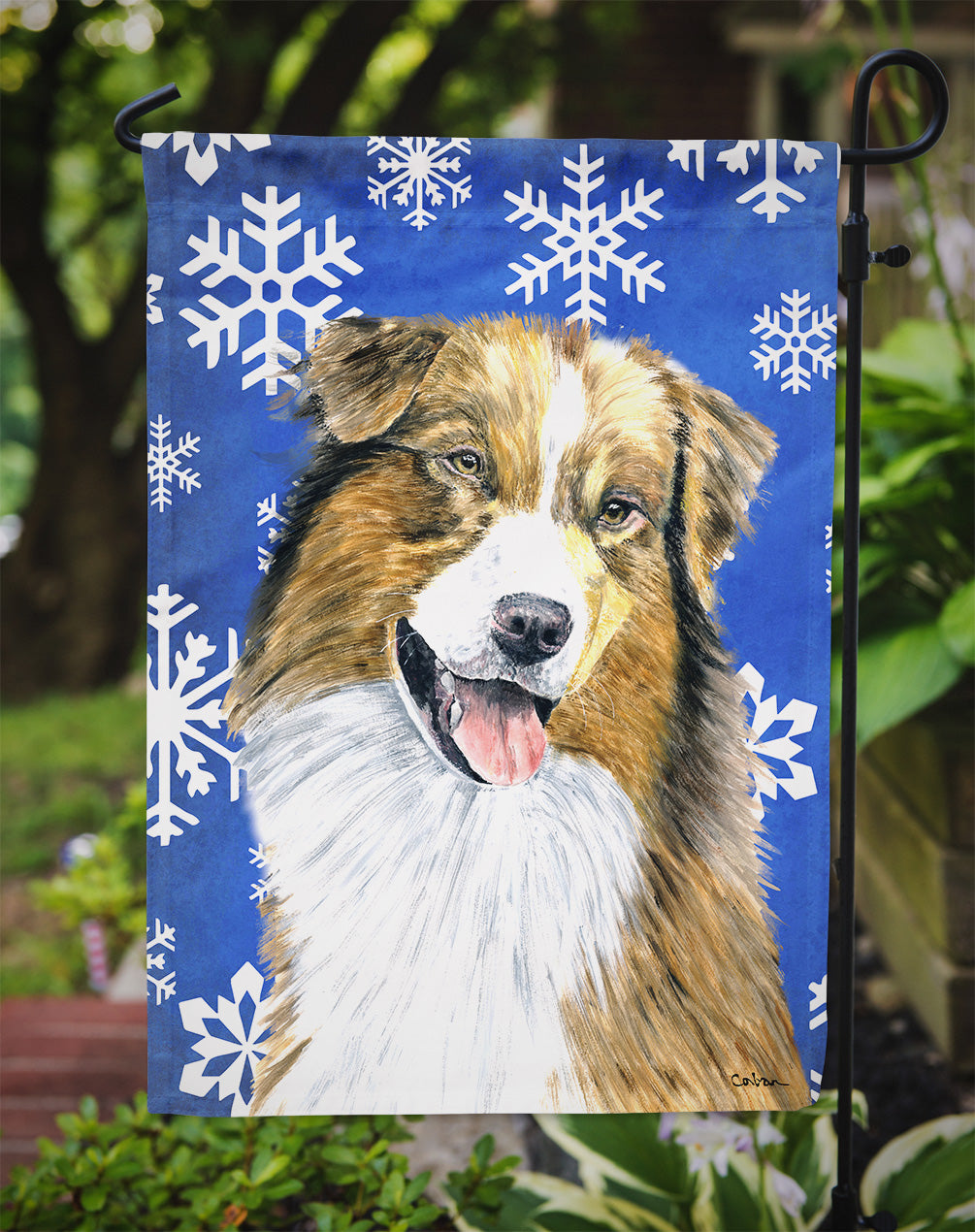 Australian Shepherd Winter Snowflakes Holiday Garden Flag Mailbox Decorative Yard Banner Outside Patio Artwork for Flower Beds, Garden Size, Multicolor