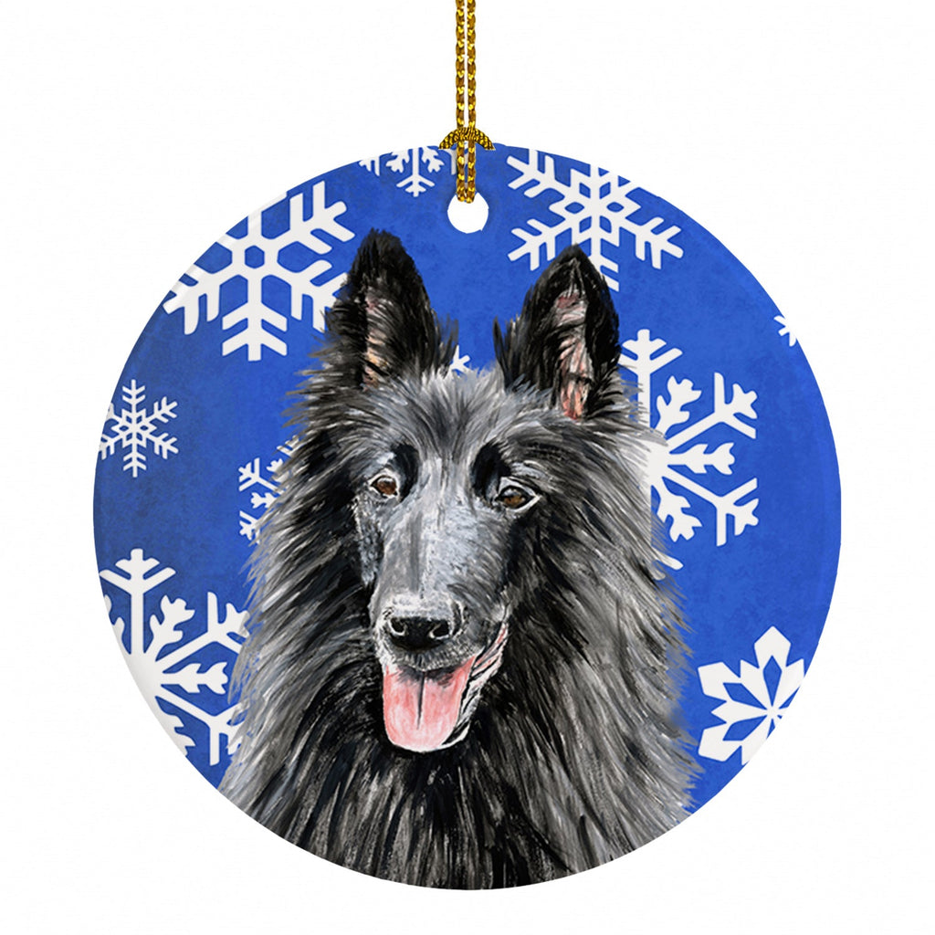 Belgian Sheepdog Winter Snowflakes Holiday Ceramic Ornament Christmas Tree Hanging Decorations for Home Christmas Holiday, Party, Gift, 3 in, Multicolor
