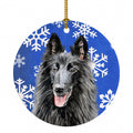 Belgian Sheepdog Winter Snowflakes Holiday Ceramic Ornament Christmas Tree Hanging Decorations for Home Christmas Holiday, Party, Gift, 3 in, Multicolor