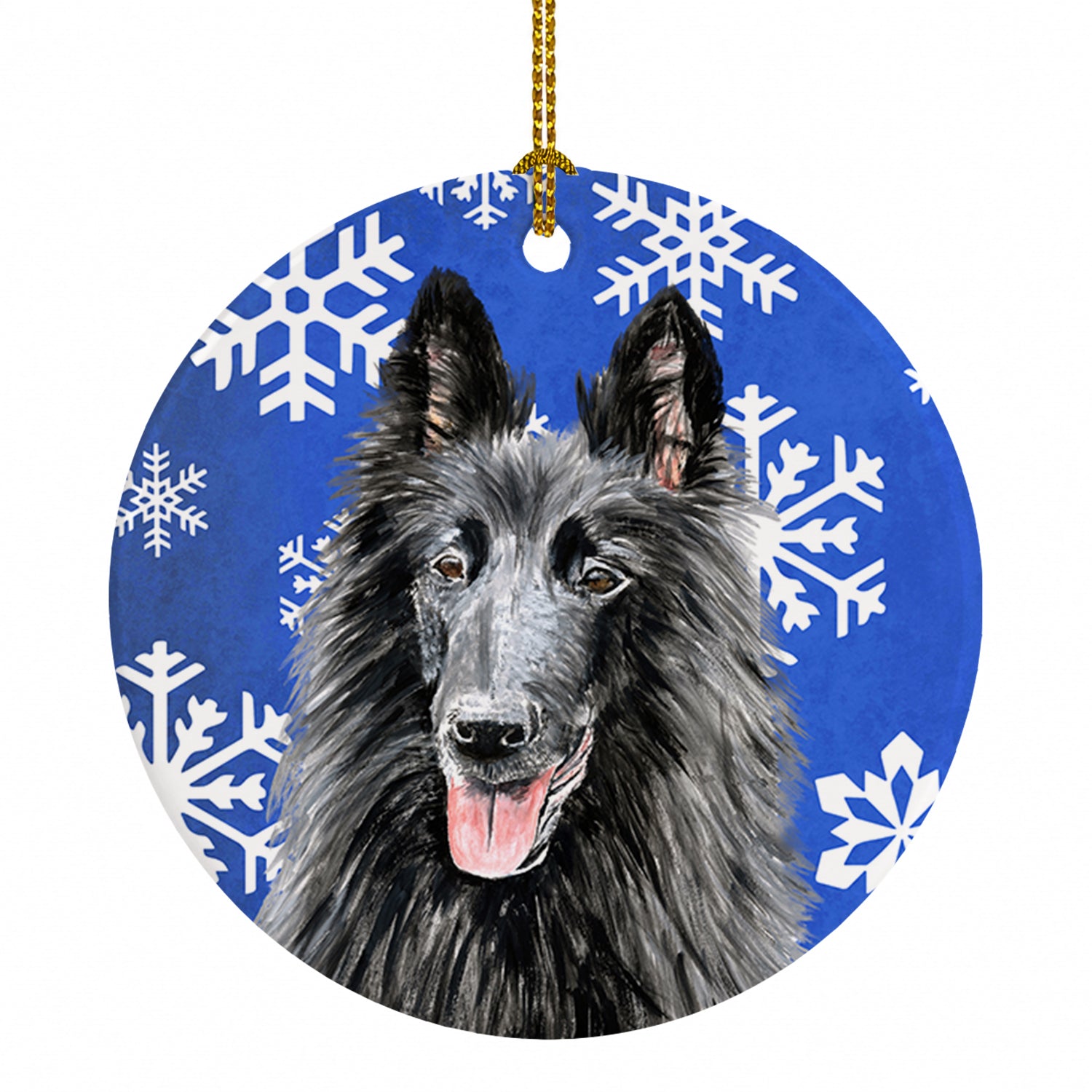 Belgian Sheepdog Winter Snowflakes Holiday Ceramic Ornament Christmas Tree Hanging Decorations for Home Christmas Holiday, Party, Gift, 3 in, Multicolor