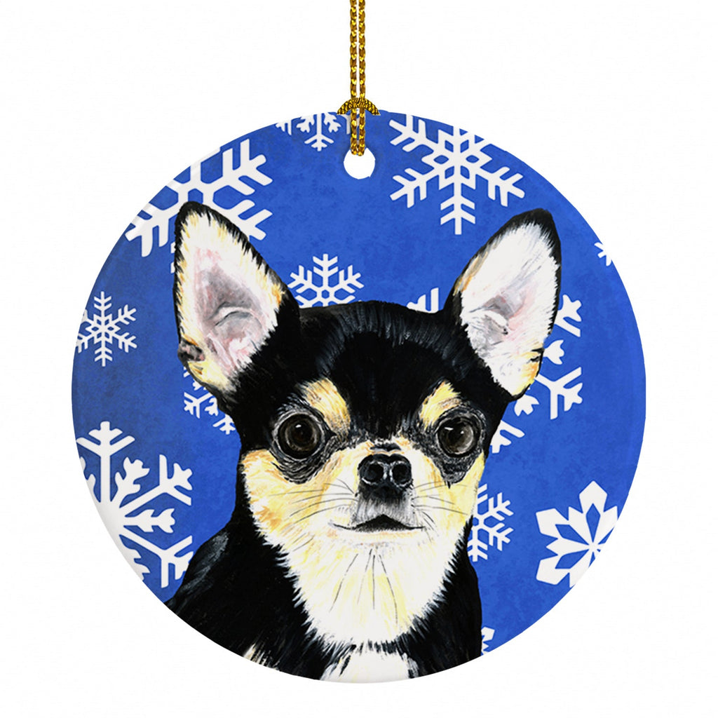 Chihuahua Winter Snowflakes Holiday Ceramic Ornament Christmas Tree Hanging Decorations for Home Christmas Holiday, Party, Gift, 3 in, Multicolor