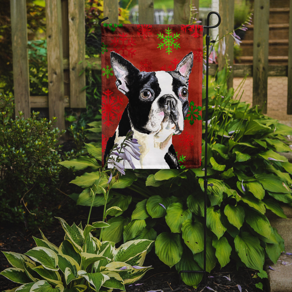 Boston Terrier Red Green Snowflakes Christmas Garden Flag Mailbox Decorative Yard Banner Outside Patio Artwork for Flower Beds, Garden Size, Multicolor