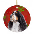 Springer Spaniel Red and Green Snowflakes Holiday Christmas Ceramic Ornament Christmas Tree Hanging Decorations for Home Christmas Holiday, Party, Gift, 3 in, Multicolor
