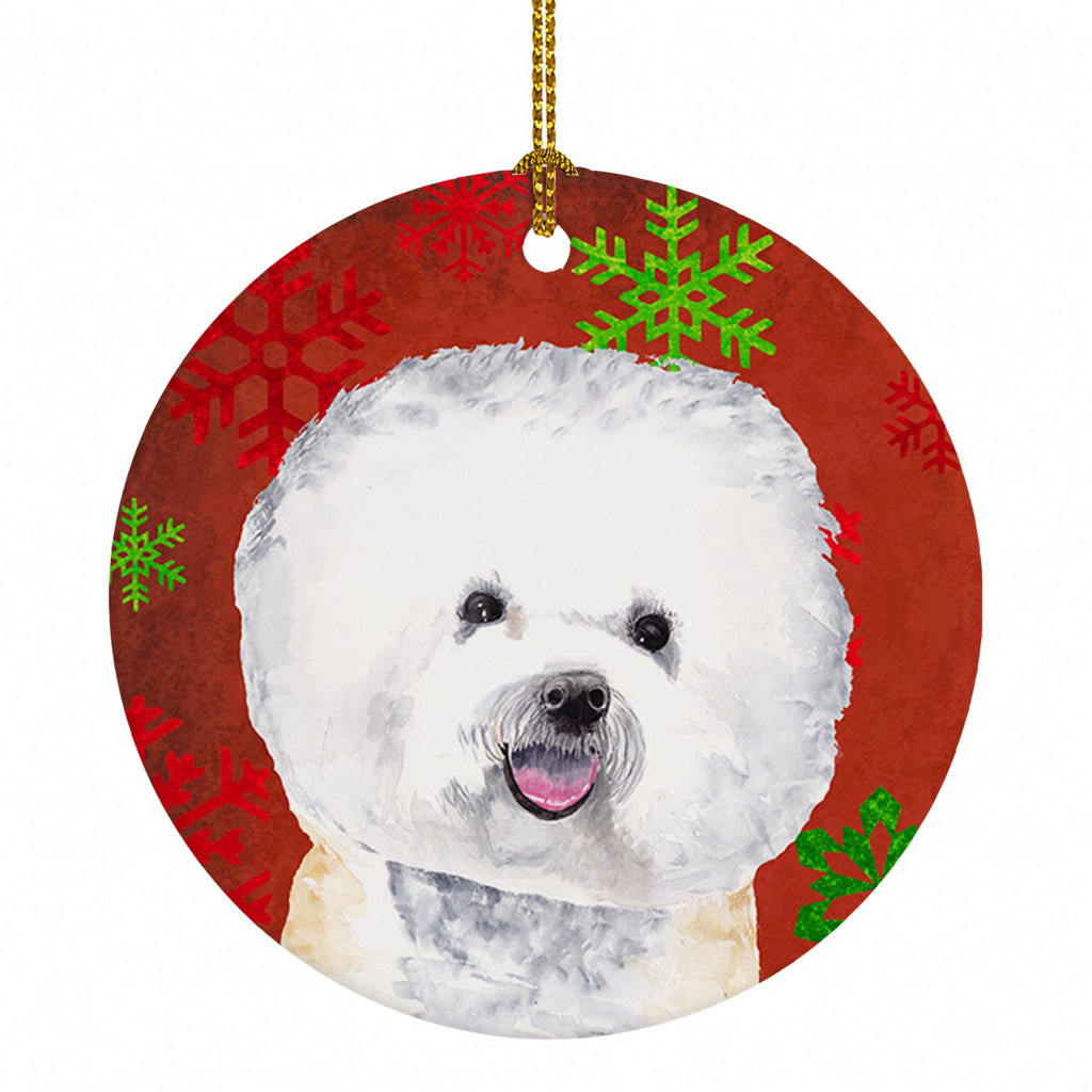 Bichon Frise Red and Green Snowflakes Holiday Christmas Ceramic Ornament Christmas Tree Hanging Decorations for Home Christmas Holiday, Party, Gift, 3 in, Multicolor