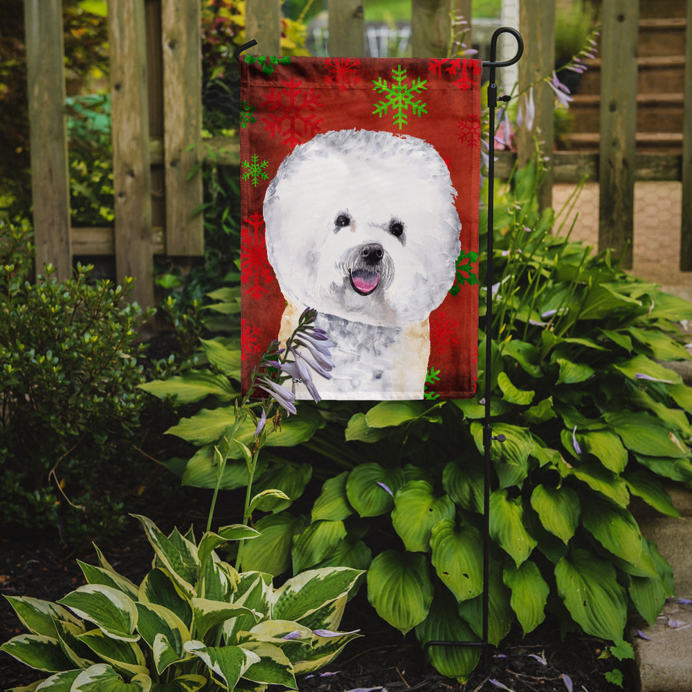 Bichon Frise Red and Green Snowflakes Holiday Christmas Garden Flag Mailbox Decorative Yard Banner Outside Patio Artwork for Flower Beds, Garden Size, Multicolor
