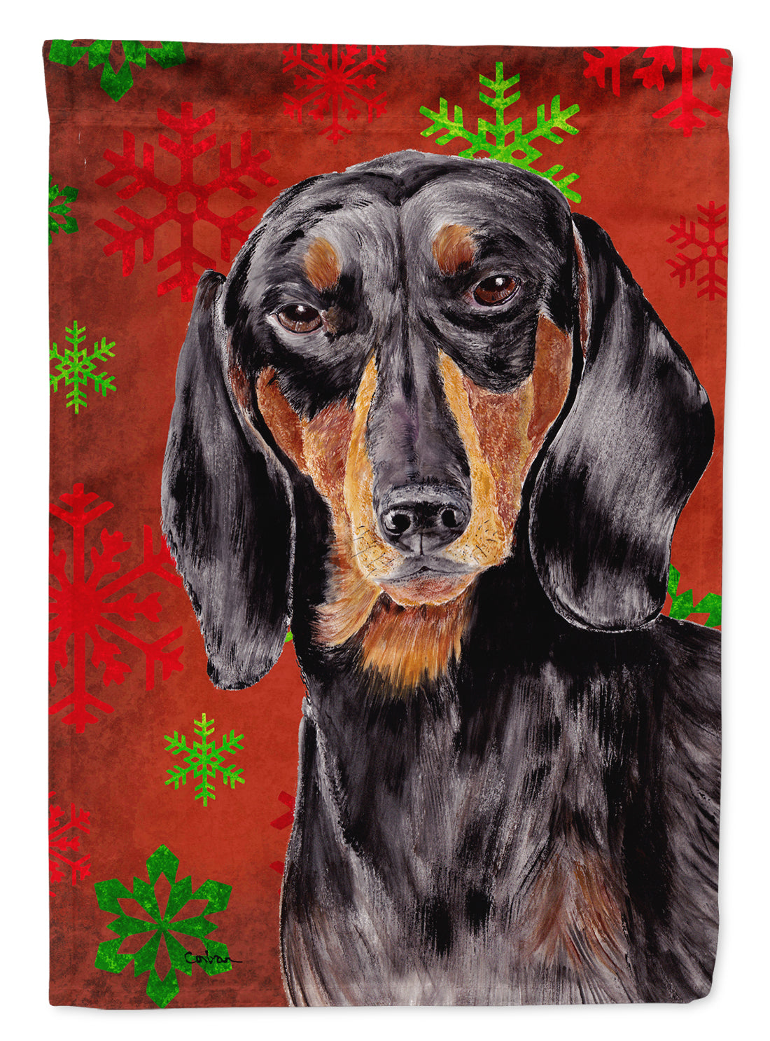 Dachshund Red and Green Snowflakes Holiday Christmas Garden Flag Mailbox Decorative Yard Banner Outside Patio Artwork for Flower Beds, Garden Size, Multicolor