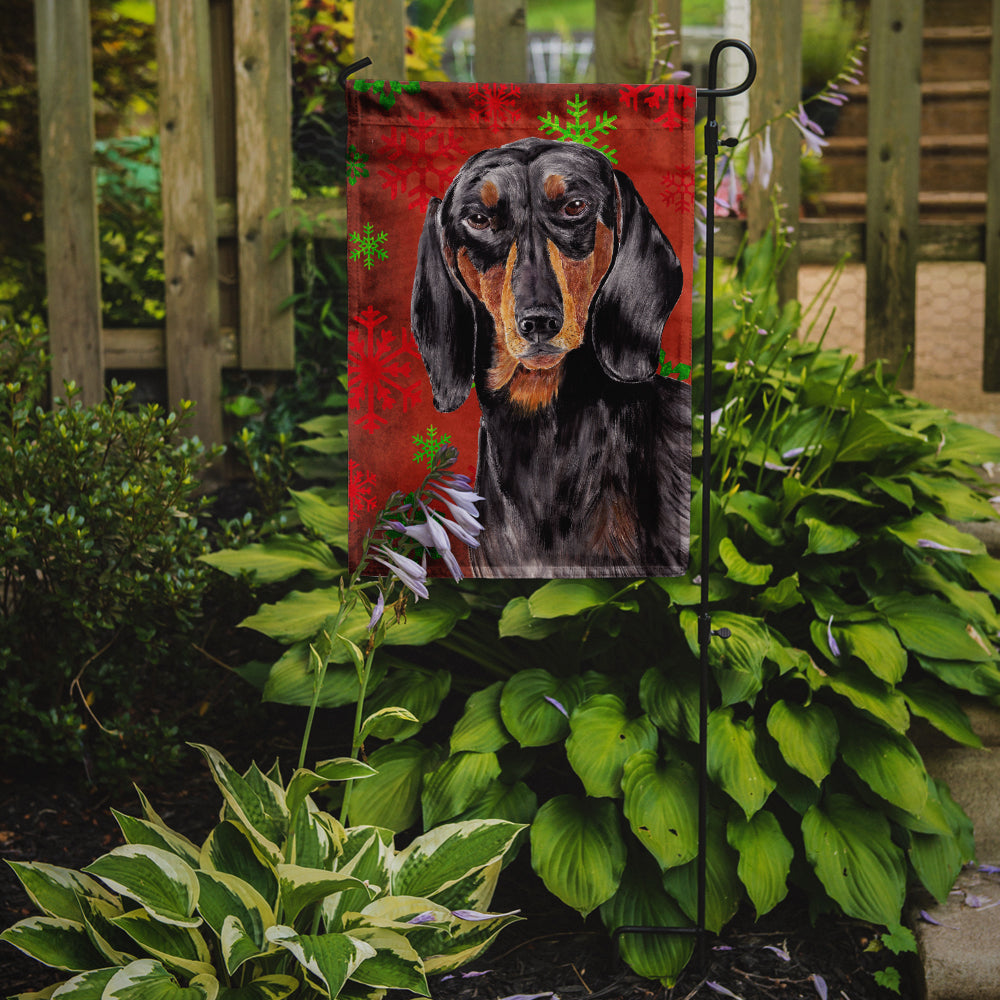 Dachshund Red and Green Snowflakes Holiday Christmas Garden Flag Mailbox Decorative Yard Banner Outside Patio Artwork for Flower Beds, Garden Size, Multicolor