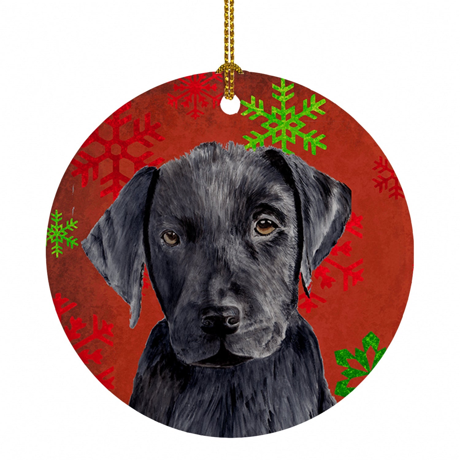 Labrador Red and Green Snowflakes Holiday Christmas Ceramic Ornament Christmas Tree Hanging Decorations for Home Christmas Holiday, Party, Gift, 3 in, Multicolor