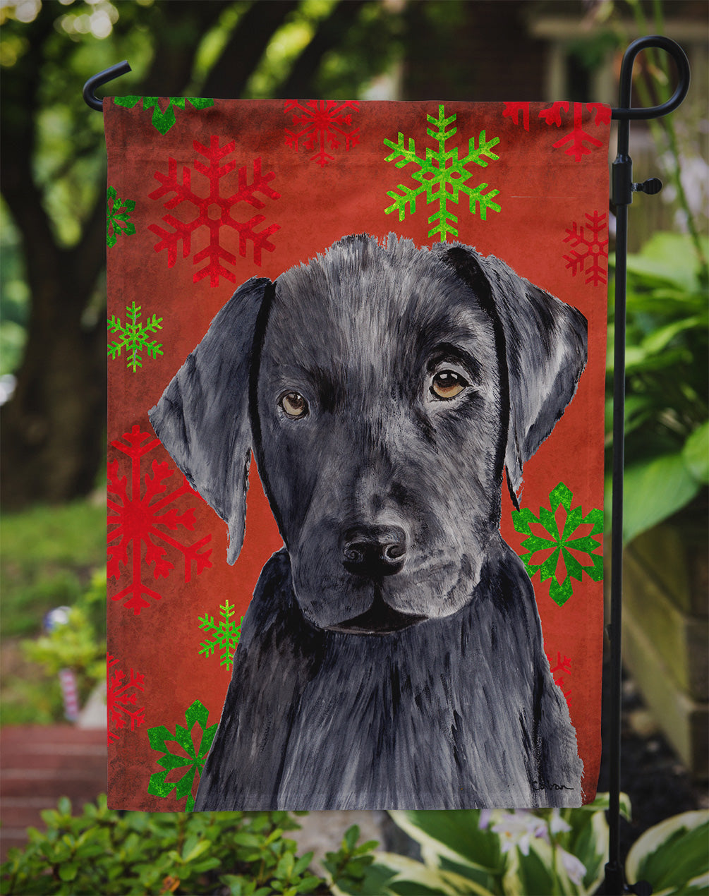 Labrador Red and Green Snowflakes Holiday Christmas Garden Flag Mailbox Decorative Yard Banner Outside Patio Artwork for Flower Beds, Garden Size, Multicolor