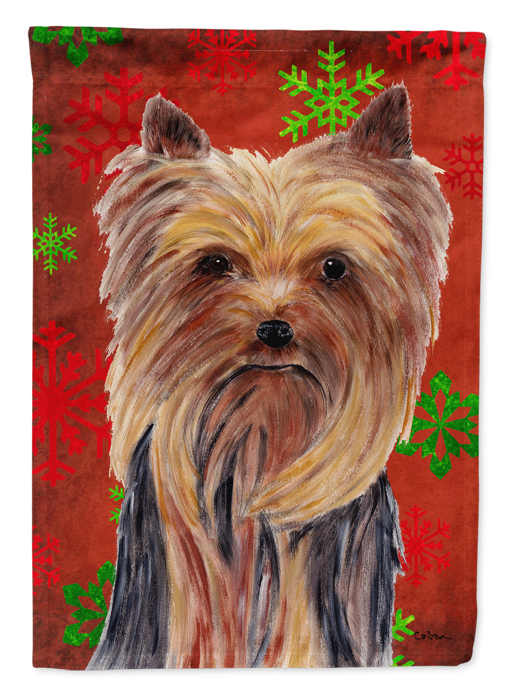 Yorkie Red and Green Snowflakes Holiday Christmas Garden Flag Mailbox Decorative Yard Banner Outside Patio Artwork for Flower Beds, Garden Size, Multicolor