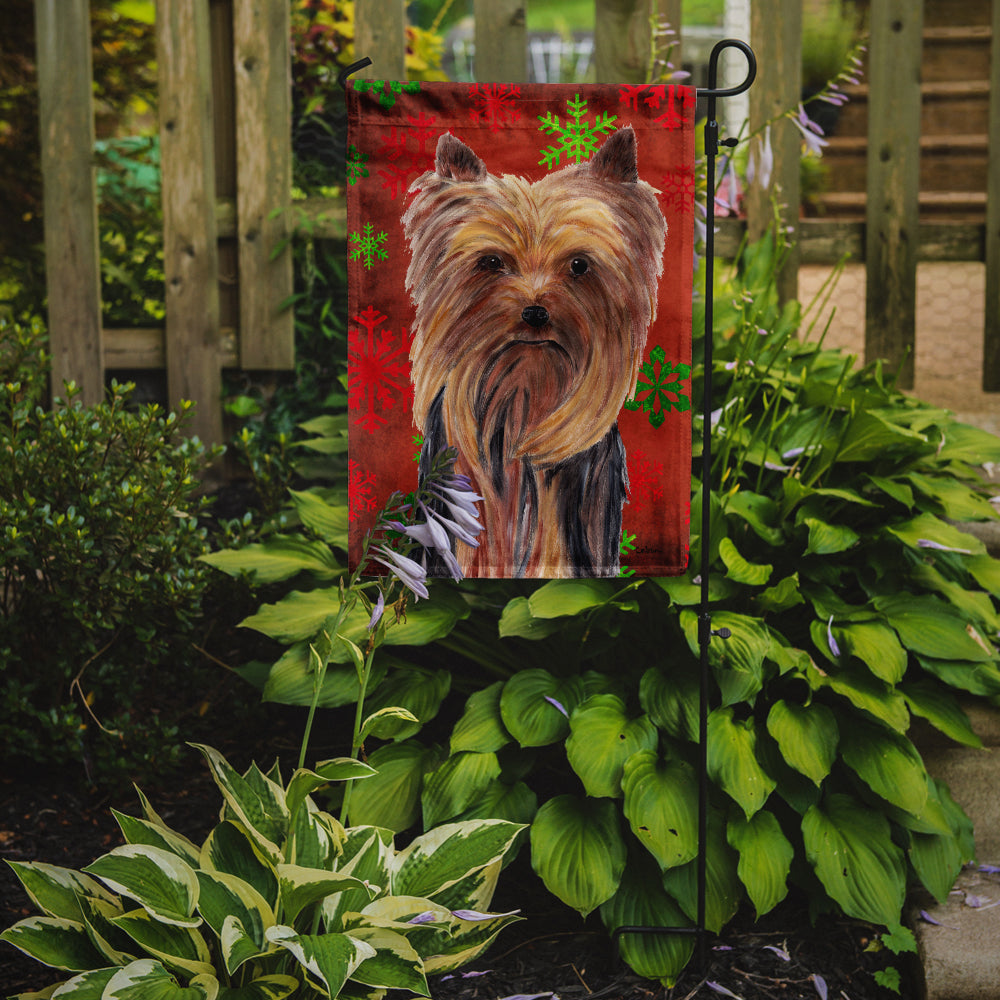 Yorkie Red and Green Snowflakes Holiday Christmas Garden Flag Mailbox Decorative Yard Banner Outside Patio Artwork for Flower Beds, Garden Size, Multicolor
