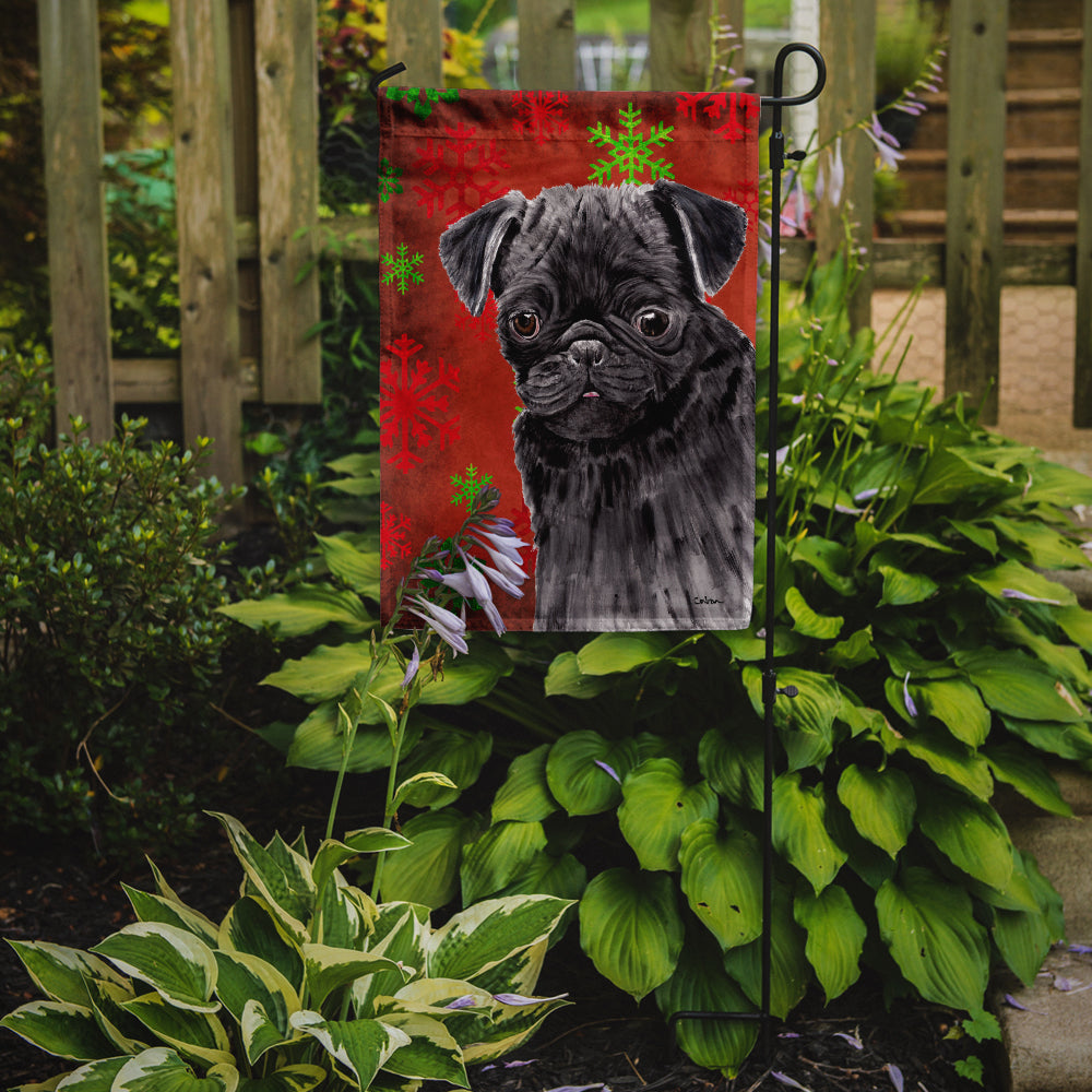 Pug Red and Green Snowflakes Holiday Christmas Garden Flag Mailbox Decorative Yard Banner Outside Patio Artwork for Flower Beds, Garden Size, Multicolor