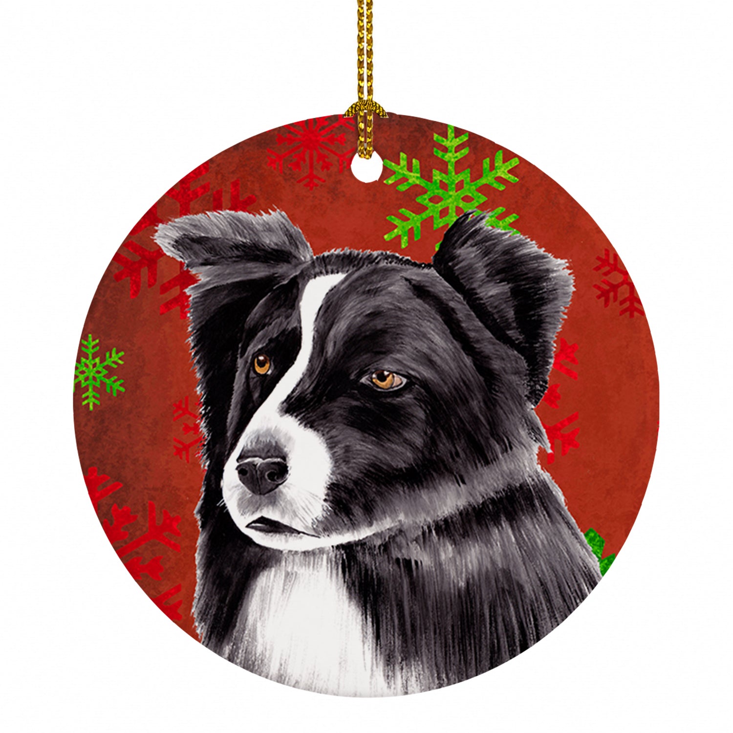 Border Collie Red and Green Snowflakes Holiday Christmas Ceramic Ornament Christmas Tree Hanging Decorations for Home Christmas Holiday, Party, Gift, 3 in, Multicolor