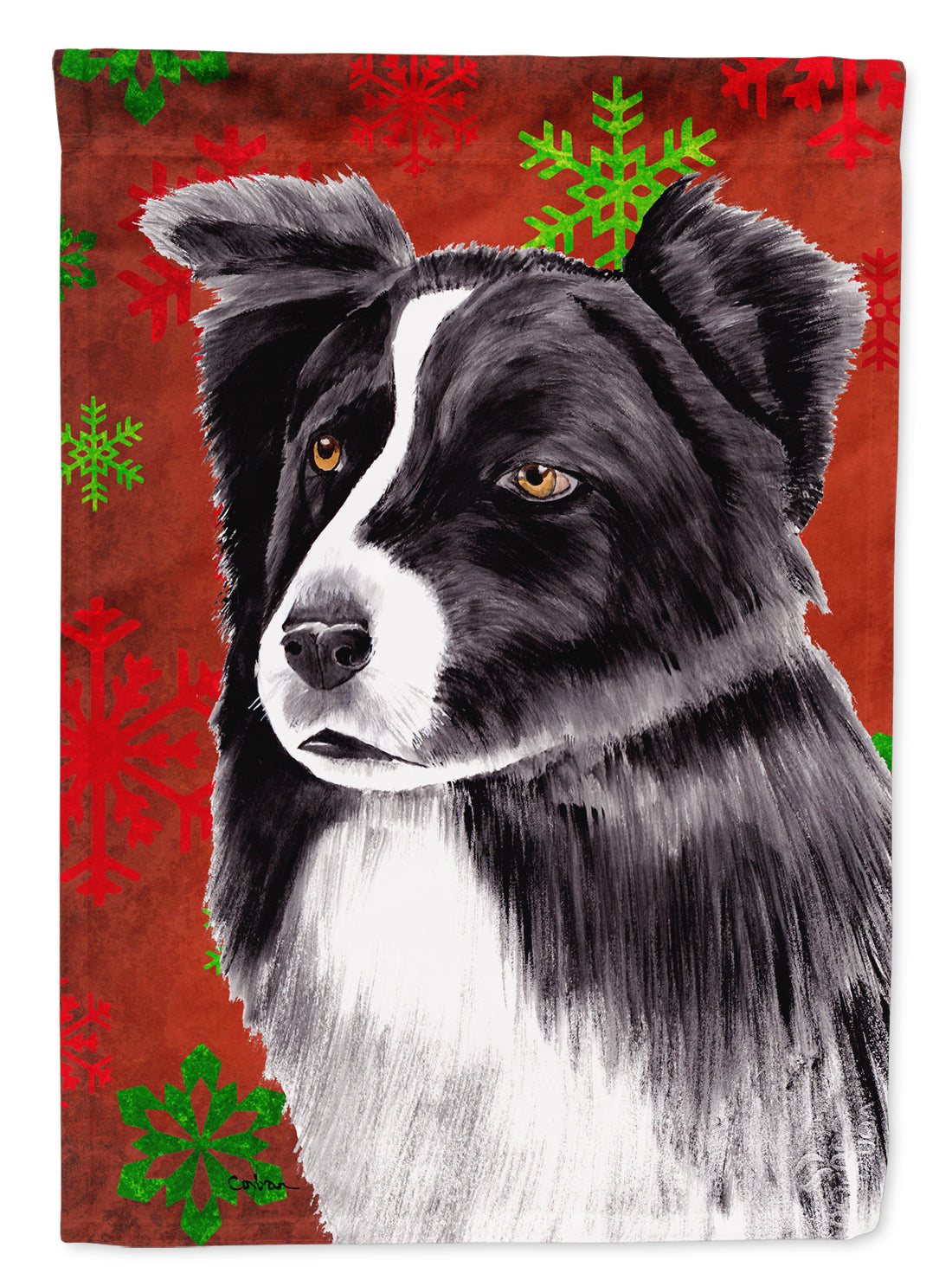 Border Collie Red and Green Snowflakes Holiday Christmas Garden Flag Mailbox Decorative Yard Banner Outside Patio Artwork for Flower Beds, Garden Size, Multicolor