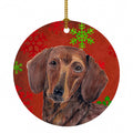 Dachshund Red and Green Snowflakes Holiday Christmas Ceramic Ornament Christmas Tree Hanging Decorations for Home Christmas Holiday, Party, Gift, 3 in, Multicolor
