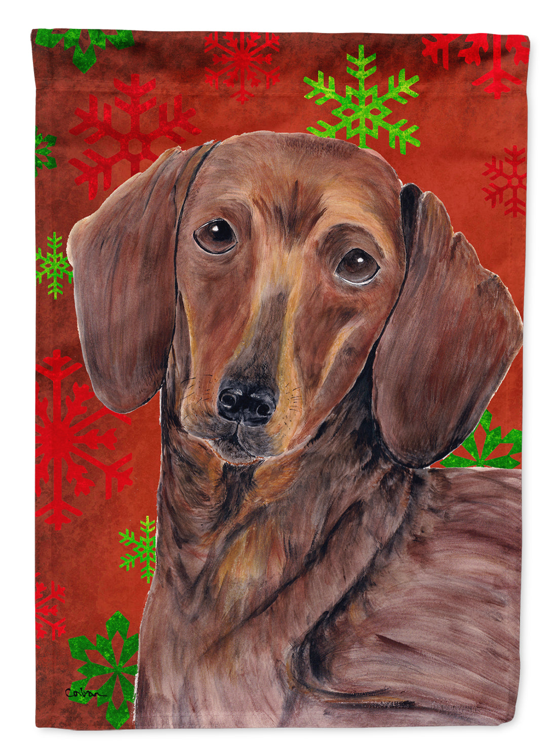 Dachshund Red and Green Snowflakes Holiday Christmas Garden Flag Mailbox Decorative Yard Banner Outside Patio Artwork for Flower Beds, Garden Size, Multicolor