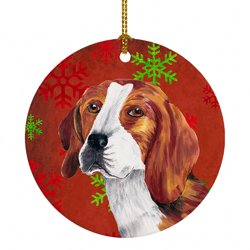 Beagle Red and Green Snowflakes Holiday Christmas Ceramic Ornament Christmas Tree Hanging Decorations for Home Christmas Holiday, Party, Gift, 3 in, Multicolor