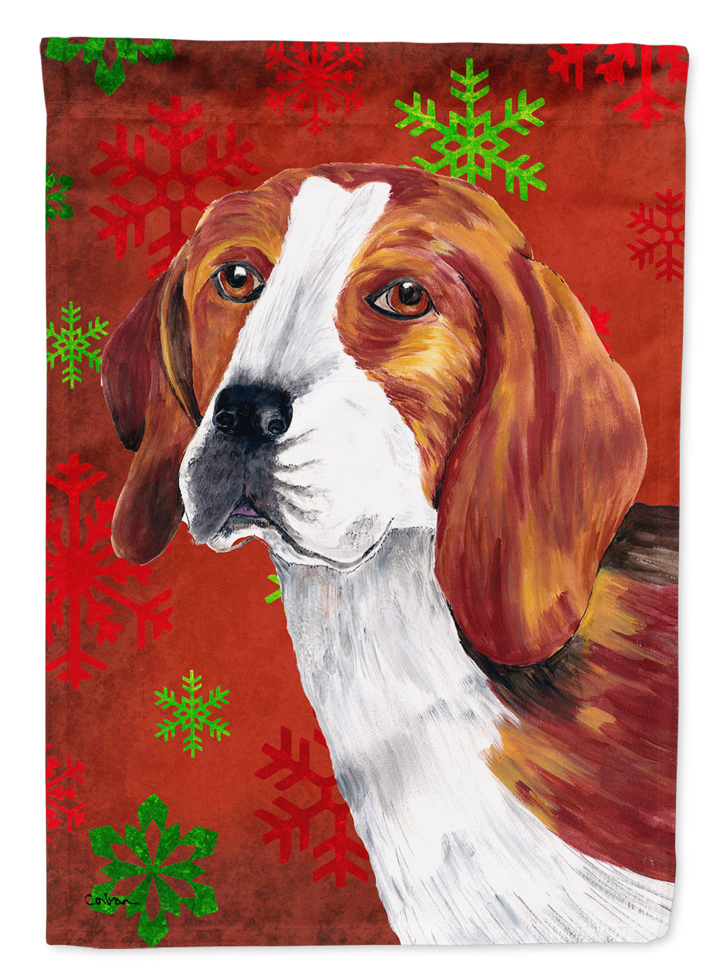 Beagle Red and Green Snowflakes Holiday Christmas Garden Flag Mailbox Decorative Yard Banner Outside Patio Artwork for Flower Beds, Garden Size, Multicolor