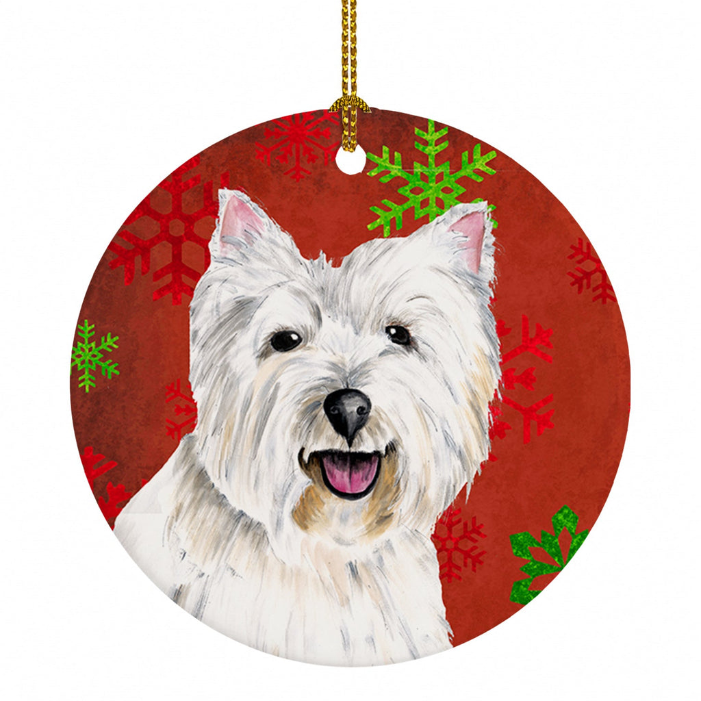 Westie Red and Green Snowflakes Holiday Christmas Ceramic Ornament Christmas Tree Hanging Decorations for Home Christmas Holiday, Party, Gift, 3 in, Multicolor