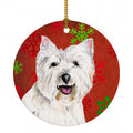 Westie Red and Green Snowflakes Holiday Christmas Ceramic Ornament Christmas Tree Hanging Decorations for Home Christmas Holiday, Party, Gift, 3 in, Multicolor