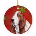 Basset Hound Red and Green Snowflakes Holiday Christmas Ceramic Ornament Christmas Tree Hanging Decorations for Home Christmas Holiday, Party, Gift, 3 in, Multicolor