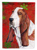 Basset Hound Red and Green Snowflakes Holiday Christmas Garden Flag Mailbox Decorative Yard Banner Outside Patio Artwork for Flower Beds, Garden Size, Multicolor