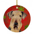 Airedale Red and Green Snowflakes Holiday Christmas Ceramic Ornament Christmas Tree Hanging Decorations for Home Christmas Holiday, Party, Gift, 3 in, Multicolor