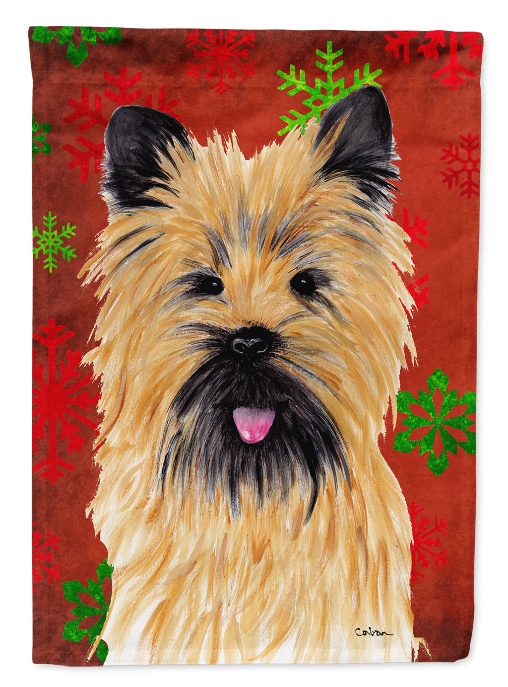 Cairn Terrier Red and Green Snowflakes Holiday Christmas Garden Flag Mailbox Decorative Yard Banner Outside Patio Artwork for Flower Beds, Garden Size, Multicolor