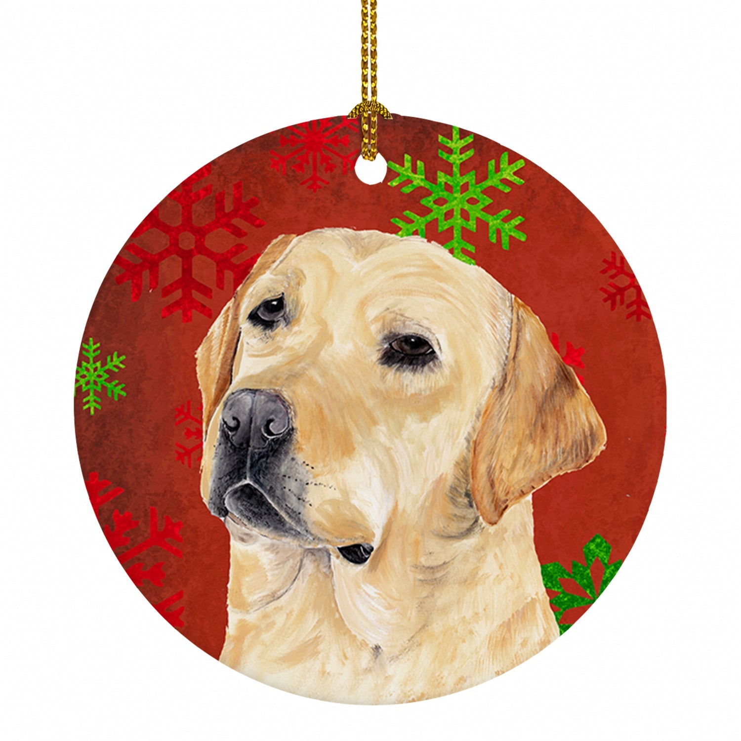 Labrador Red and Green Snowflakes Holiday Christmas Ceramic Ornament Christmas Tree Hanging Decorations for Home Christmas Holiday, Party, Gift, 3 in, Multicolor