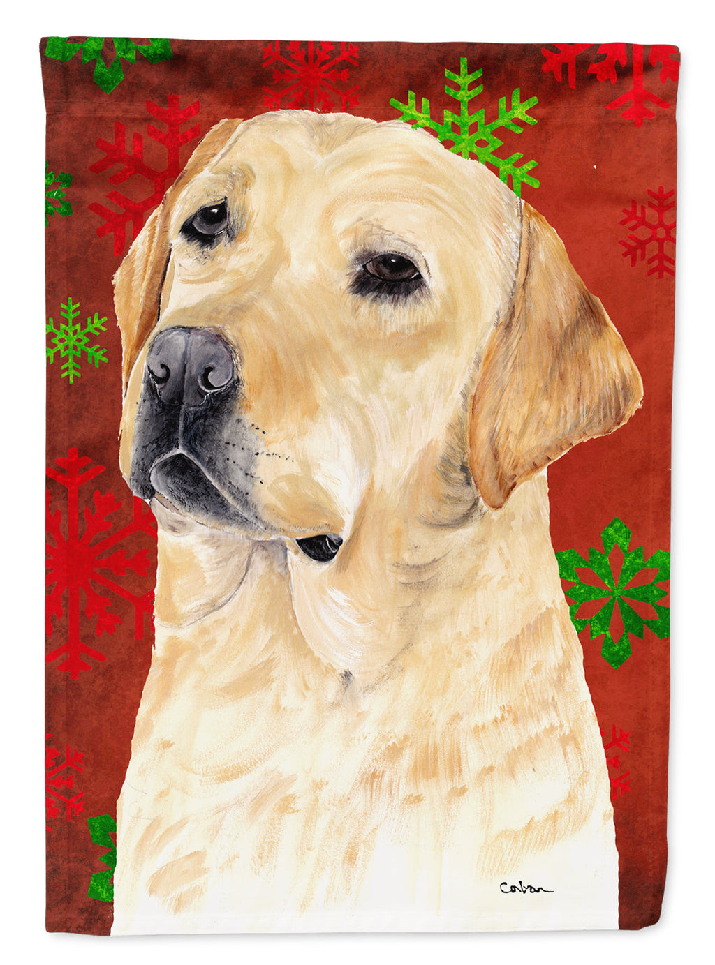 Labrador Red and Green Snowflakes Holiday Christmas Garden Flag Mailbox Decorative Yard Banner Outside Patio Artwork for Flower Beds, Garden Size, Multicolor