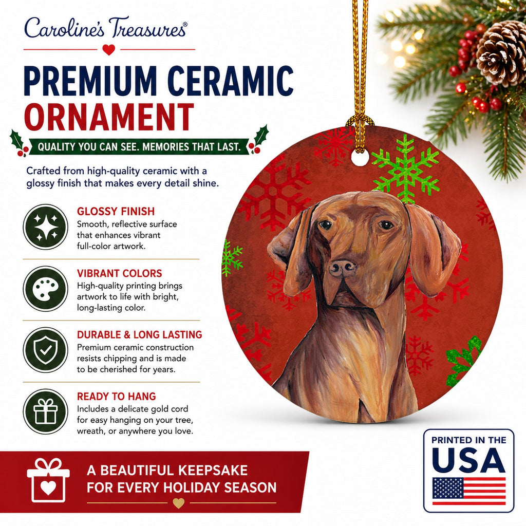 Vizsla Red and Green Snowflakes Holiday Christmas Ceramic Ornament Christmas Tree Hanging Decorations for Home Christmas Holiday, Party, Gift, 3 in, Multicolor
