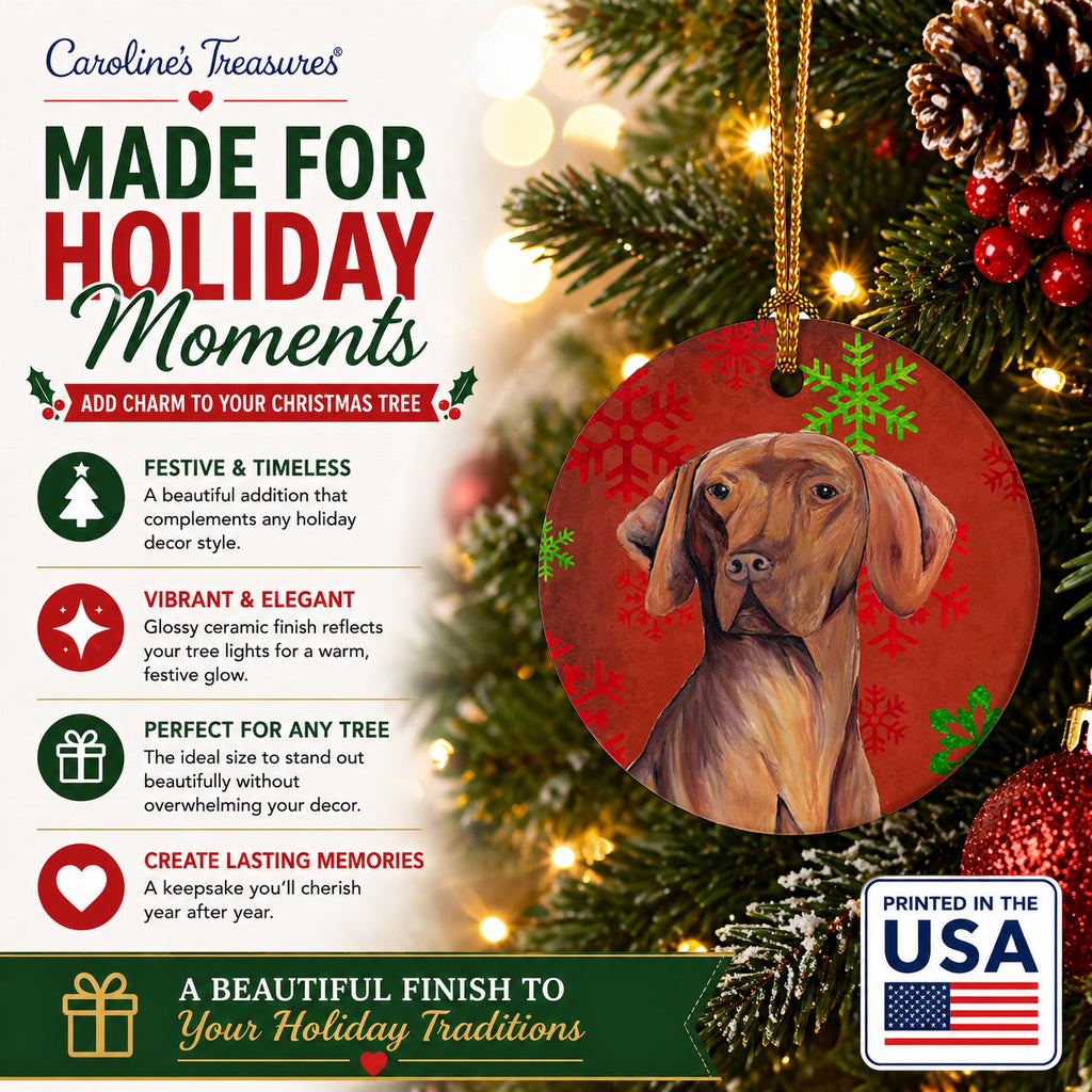 Vizsla Red and Green Snowflakes Holiday Christmas Ceramic Ornament Christmas Tree Hanging Decorations for Home Christmas Holiday, Party, Gift, 3 in, Multicolor