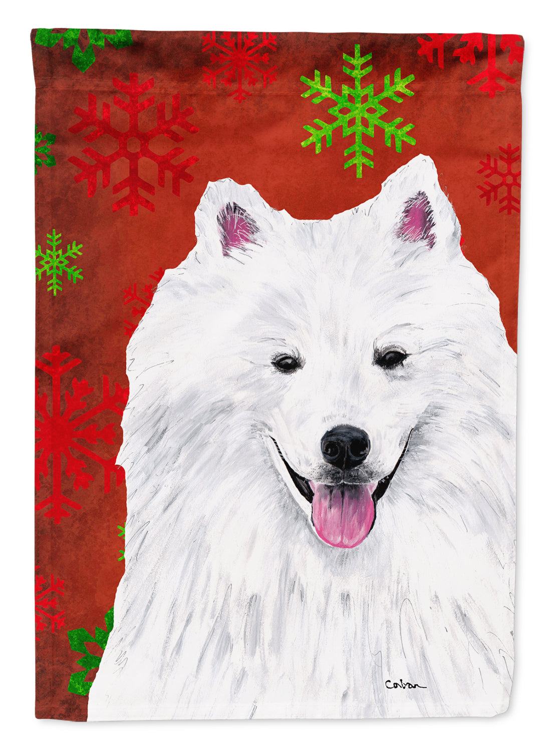 American Eskimo Red and Green Snowflakes Holiday Christmas Garden Flag Mailbox Decorative Yard Banner Outside Patio Artwork for Flower Beds, Garden Size, Multicolor