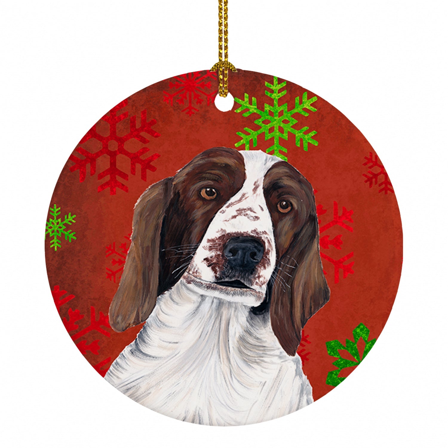 Welsh Springer Spaniel Red  Green Snowflakes Holiday Christmas Ceramic Ornament Christmas Tree Hanging Decorations for Home Christmas Holiday, Party, Gift, 3 in, Multicolor