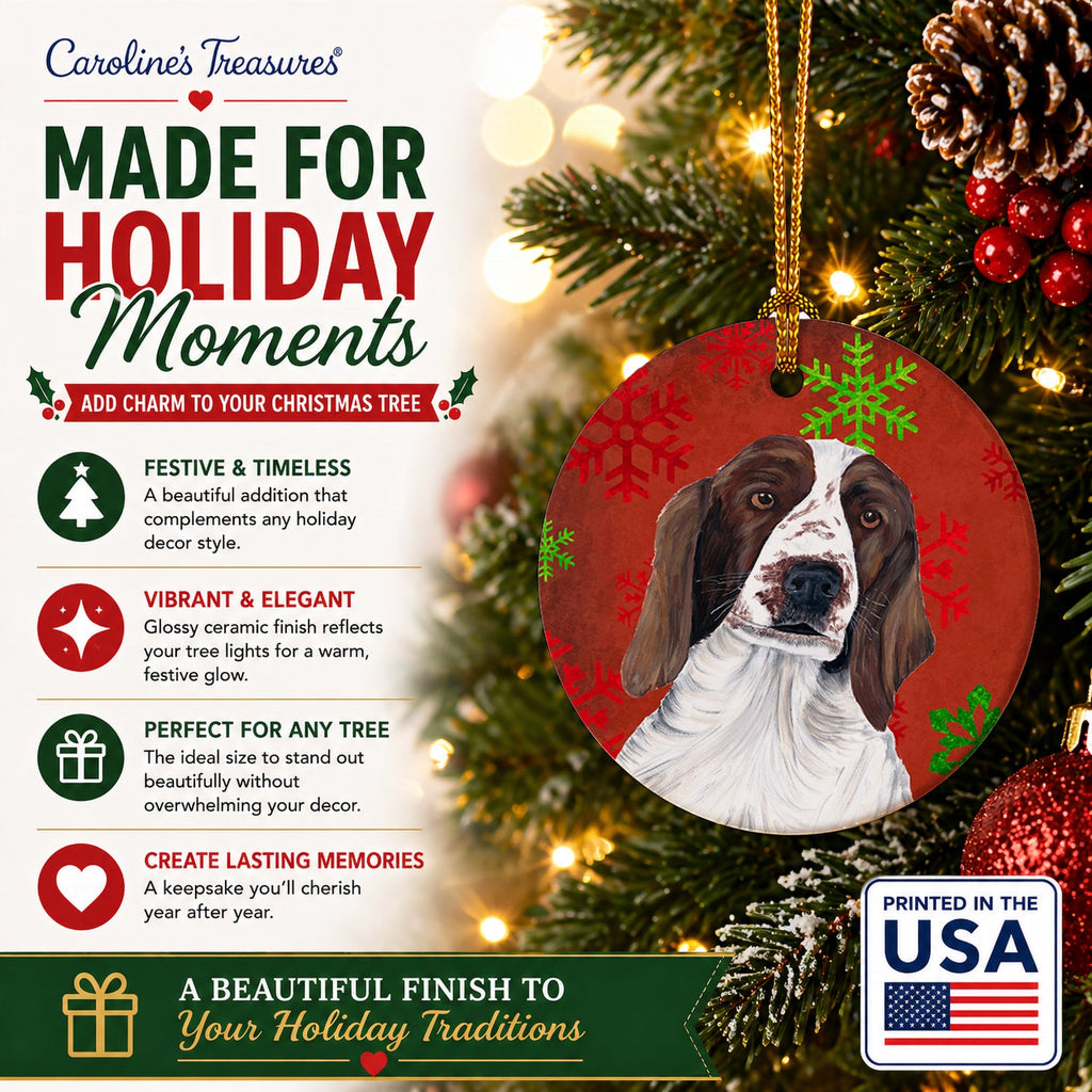 Welsh Springer Spaniel Red  Green Snowflakes Holiday Christmas Ceramic Ornament Christmas Tree Hanging Decorations for Home Christmas Holiday, Party, Gift, 3 in, Multicolor