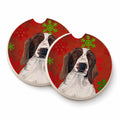 Welsh Springer Spaniel Red Green Snowflakes Holiday Christmas Set of 2 Cup Holder Car Coasters Absorbent Round Sandstone Coasters Gifts for Men or Women, 2.5, Multicolor