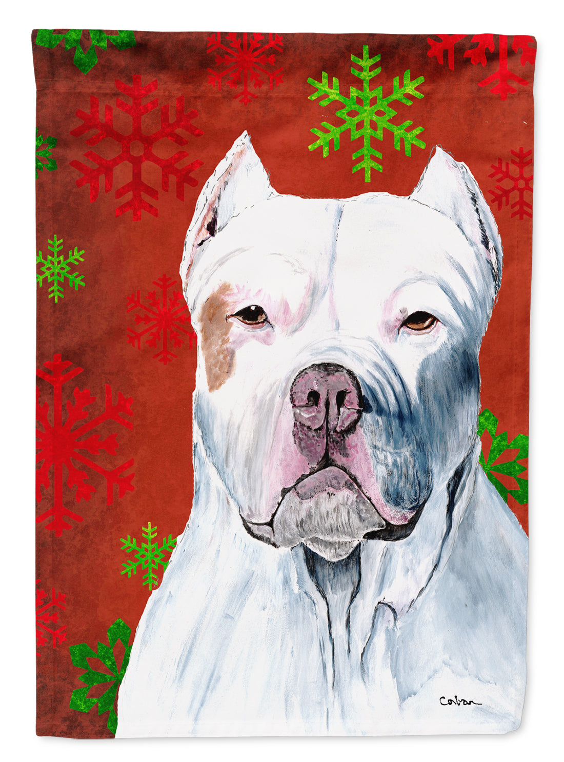 Pit Bull Red and Green Snowflakes Holiday Christmas Garden Flag Mailbox Decorative Yard Banner Outside Patio Artwork for Flower Beds, Garden Size, Multicolor