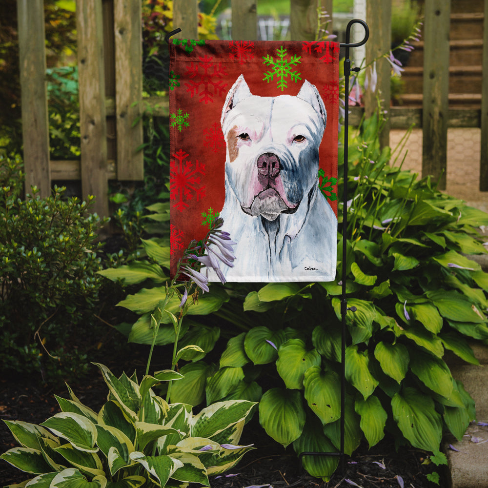 Pit Bull Red and Green Snowflakes Holiday Christmas Garden Flag Mailbox Decorative Yard Banner Outside Patio Artwork for Flower Beds, Garden Size, Multicolor