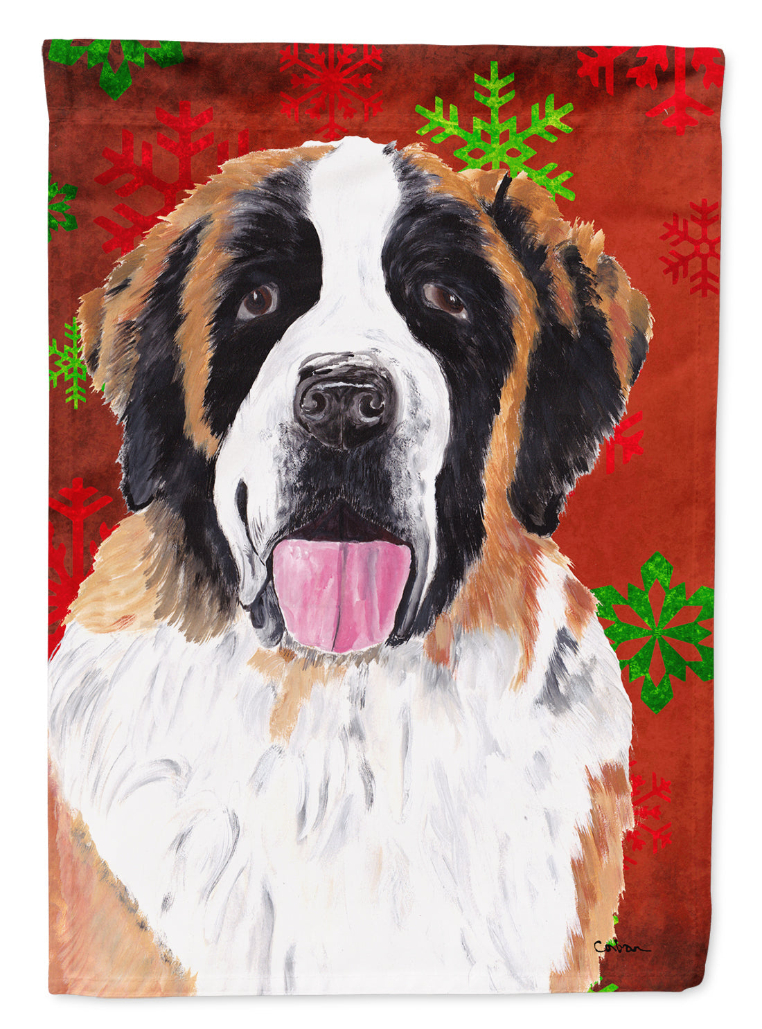 Saint Bernard Red Green Snowflake Christmas Garden Flag Mailbox Decorative Yard Banner Outside Patio Artwork for Flower Beds, Garden Size, Multicolor