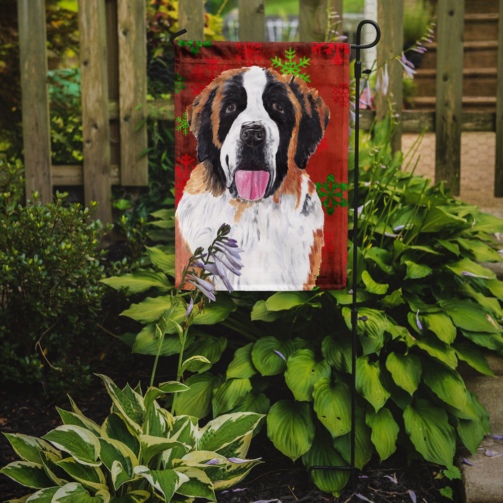 Saint Bernard Red Green Snowflake Christmas Garden Flag Mailbox Decorative Yard Banner Outside Patio Artwork for Flower Beds, Garden Size, Multicolor